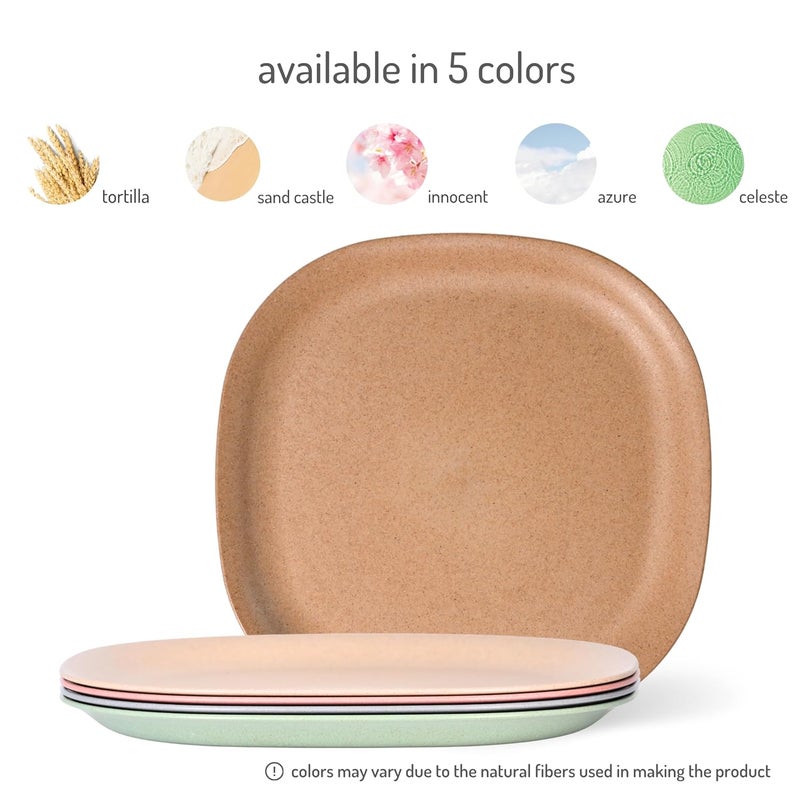 Eha Set of 4 EarthFriendly Square Dinner Plates 11 inch Unbreakable Plates Made with Bamboo Fibers Rice Husk Fiber Microwave Safe Full Dinner Plates for Hot Servings Multicolor - Image 2