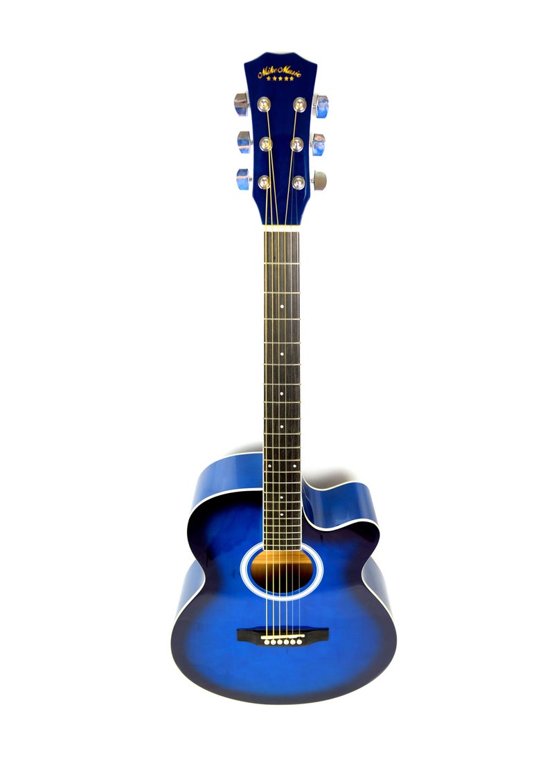 null - Mike Music 40inch Acoustic Guitar with Bag and Strap and Extra Strings and Capo and Guitar Picks(40 inch glossy, blue) - Image 1