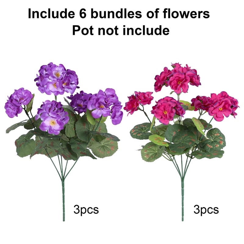 HyeFlora Artificial Geranium Fake Flowers for Outdoors Decoration, 6 Bundles Silk Geraniums Flower UV Resistant Look Real Faux Plants for Front Door Garden Porch Planter Patio Balcony Yard Indoor Home, Mix - Image 5