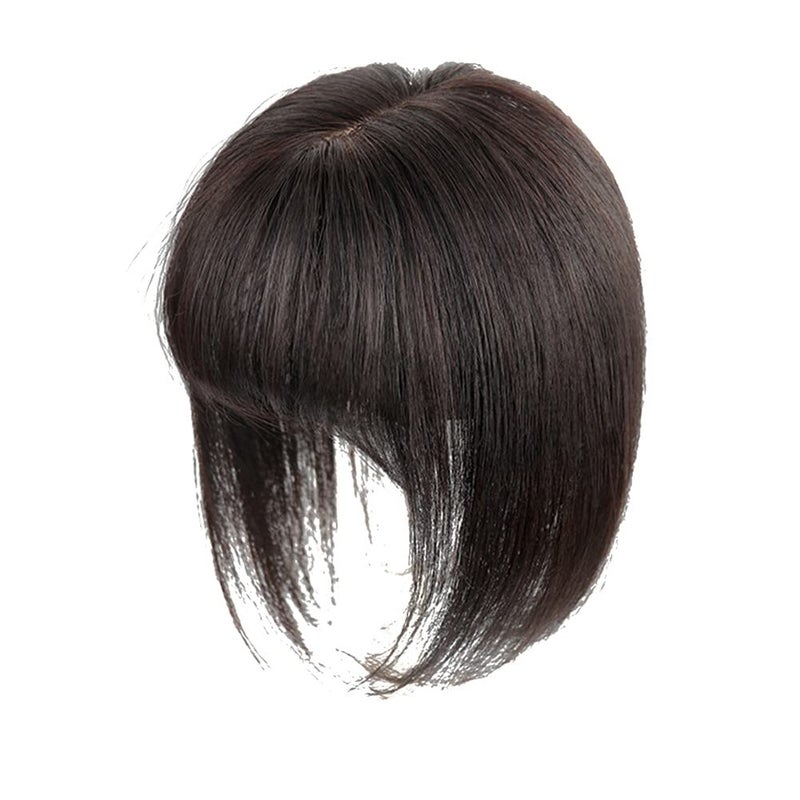 LesafeV Middle Part Silk Part Base Human Hair Topper 7x10cm Forehead Straight Clip in Hairpiece with Wispy Fringe 20cm Off Black - Image 4
