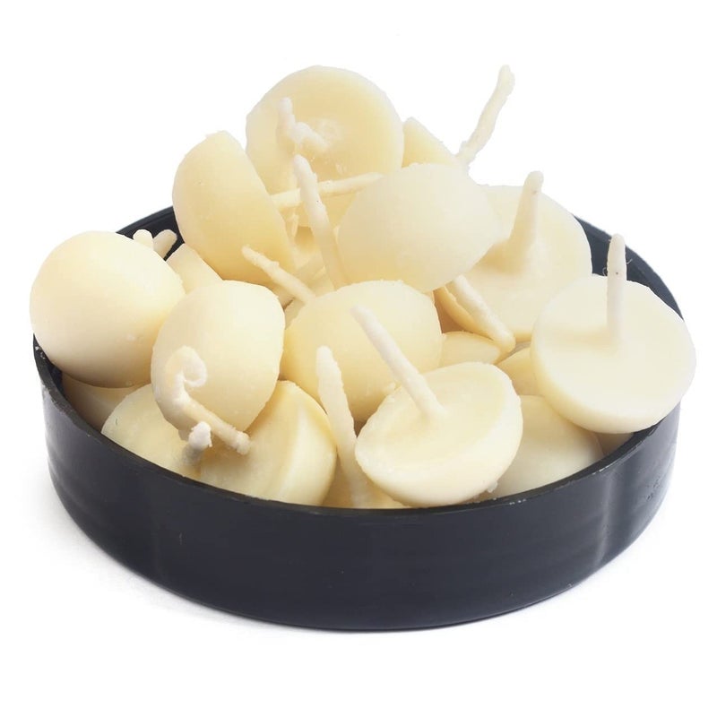 Om Phool Batti Small Size Cow Ghee Diya Batti for Puja 200 Pcs Wax Free Vegan Ghee BattiWicksJyot for Puja Aarti Pack of 1 White 200 Pcs - Image 1