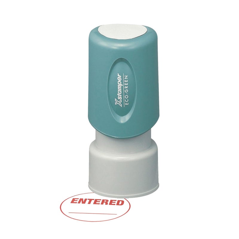 Xstamper Shachihata Xstamper(R) One-Color Specialty Stamp, Round, "Entered", Red (11418) - Image 1