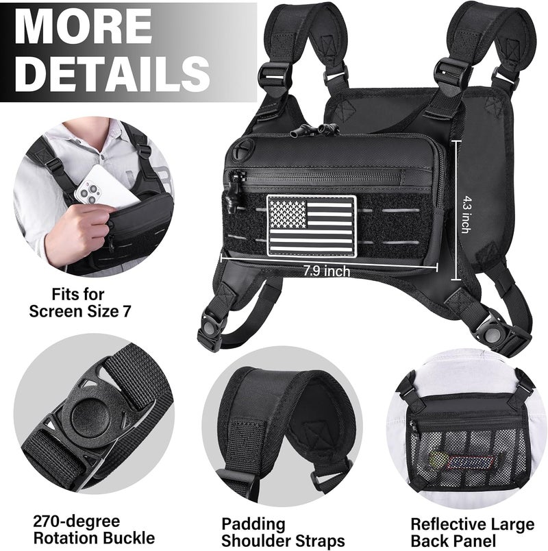 MOZETO Chest Pack for Men, Sports Utility Mens Chest Bag Lightweight Running Vest for Men with Built-In Phone Holder for Workouts, Running, Cycling - Image 4
