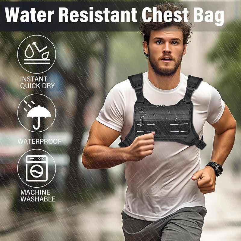 MOZETO Chest Pack for Men, Sports Utility Mens Chest Bag Lightweight Running Vest for Men with Built-In Phone Holder for Workouts, Running, Cycling - Image 2