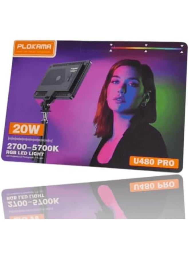 Plokama - U480 PRO Portable RGB Photography LED Light with Rechargeable Light Panel for Photography Video with 180° Tilt Angle Adjustment and Type-C Charging - Black - Image 4