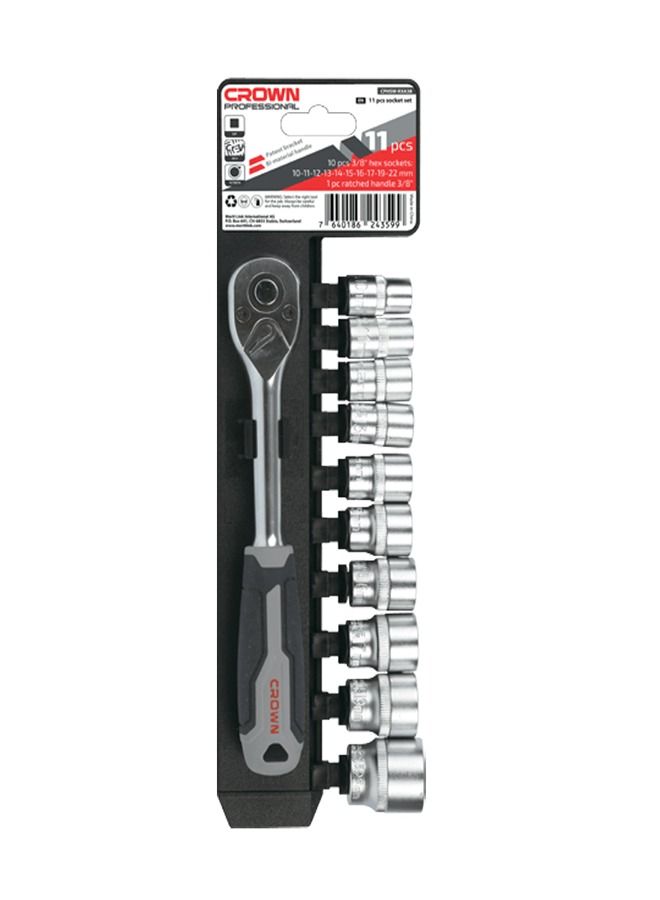 كراون طقم لقم 10 حبات - 3/8" - من مقاس 10-22 مم / مع مفتاح شد وربط 3/8"