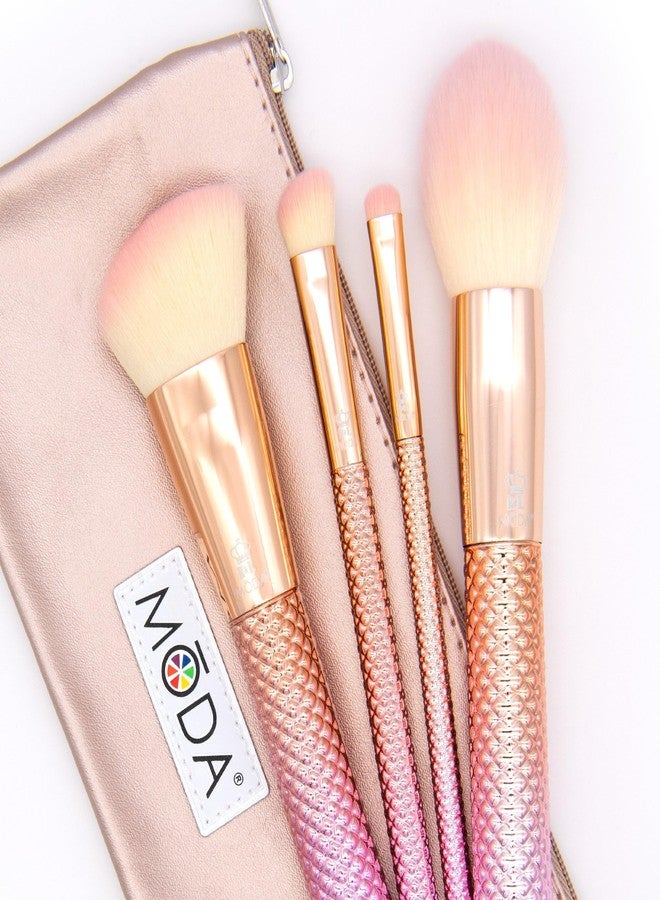 مودا مجموعة فرش مكياج الوجه الكاملة من مودا، لون وردي معدني، 5 قطع - شعيرات صناعية ناعمة لكريم الأساس، وأحمر الخدود، والكونتور، والهايلايتر، والمزج - نباتية وخالية من القسوة - Image 4