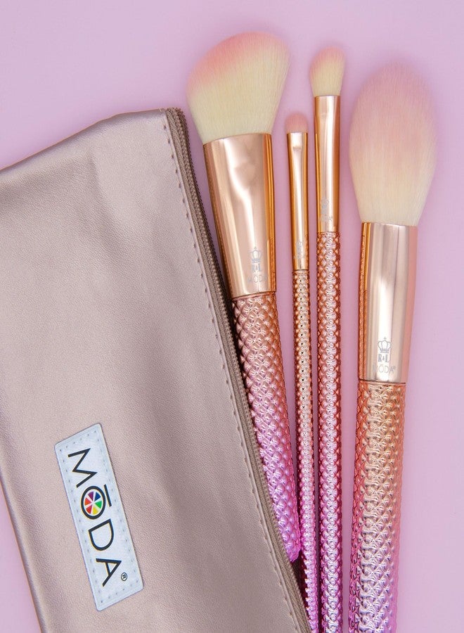 مودا مجموعة فرش مكياج الوجه الكاملة من مودا، لون وردي معدني، 5 قطع - شعيرات صناعية ناعمة لكريم الأساس، وأحمر الخدود، والكونتور، والهايلايتر، والمزج - نباتية وخالية من القسوة - Image 3