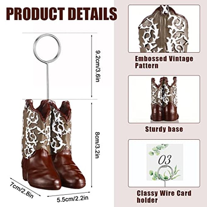 Tatuo 6 Pcs Cowboy Boots Table Number Holders Cute Photo Balloon Place Card Holder Cute Table Number Stands Picture Menu Memo Clips for Food Signs Party Wedding Anniversary Decorations (Dark Brown) - Image 2