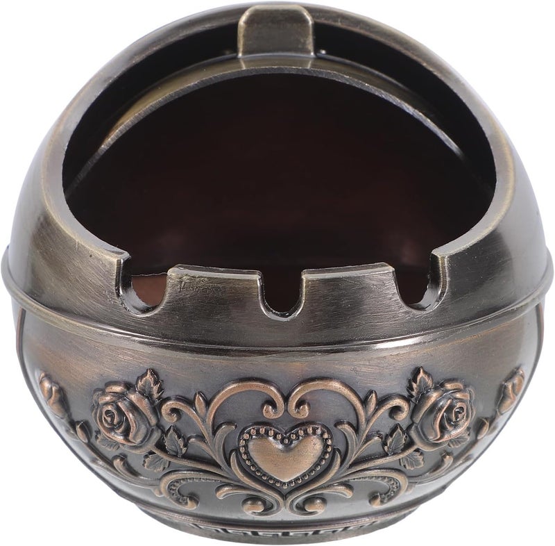 Ciieeo Creative Small Metal Ashtray with Lid, round Portable Bronze Decorative Ashtray for Indoor Home and Patio Use, Anti-fall Covered Mini Smoking Accessory - Image 1