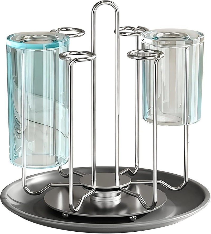 Stainless Steel 4 Cups Drying Rack with Drain Tray, Rotating Bottle Rack, Space Saver for Countertop - Image 1