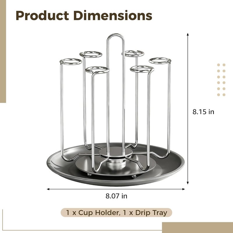 Stainless Steel 4 Cups Drying Rack with Drain Tray, Rotating Bottle Rack, Space Saver for Countertop - Image 5