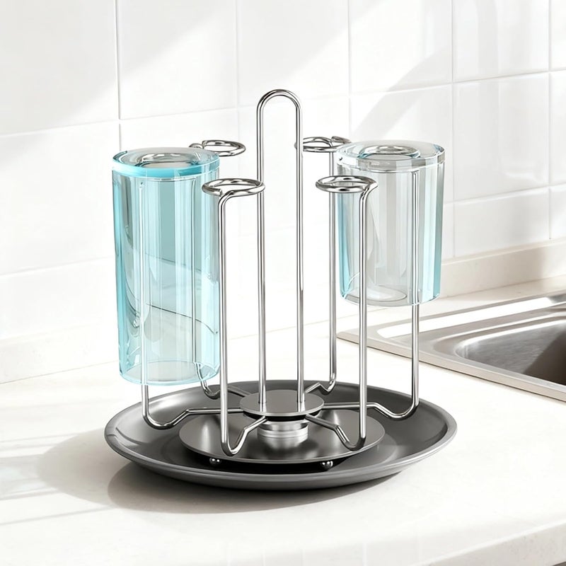 Stainless Steel 4 Cups Drying Rack with Drain Tray, Rotating Bottle Rack, Space Saver for Countertop - Image 2