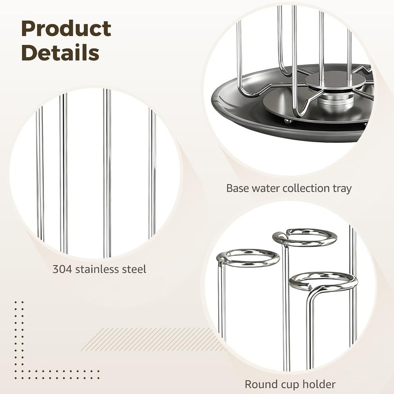 Stainless Steel 4 Cups Drying Rack with Drain Tray, Rotating Bottle Rack, Space Saver for Countertop - Image 4