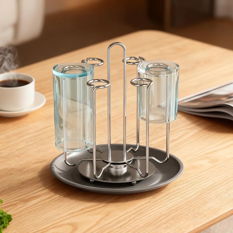 Stainless Steel 4 Cups Drying Rack with Drain Tray, Rotating Bottle Rack, Space Saver for Countertop - Image 3