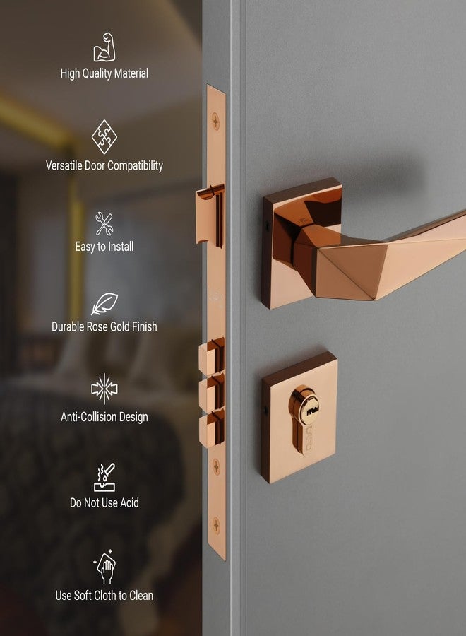 LAPO Mortise Door Lock Set for Main Door | 50x85 Lock Body | 70mm Cylinder | Supports Left & Right Door Opening | Fits 30-50mm Doors | 3 Brass Keys | PVD Rose Gold Finish | 3 Years Warranty | Ro-126 - Image 5