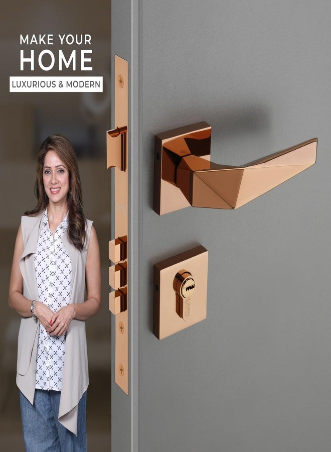 LAPO Mortise Door Lock Set for Main Door | 50x85 Lock Body | 70mm Cylinder | Supports Left & Right Door Opening | Fits 30-50mm Doors | 3 Brass Keys | PVD Rose Gold Finish | 3 Years Warranty | Ro-126 - Image 2