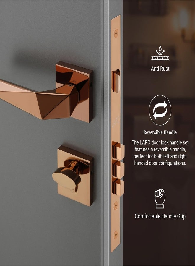 LAPO Mortise Door Lock Set for Main Door | 50x85 Lock Body | 70mm Cylinder | Supports Left & Right Door Opening | Fits 30-50mm Doors | 3 Brass Keys | PVD Rose Gold Finish | 3 Years Warranty | Ro-126 - Image 4