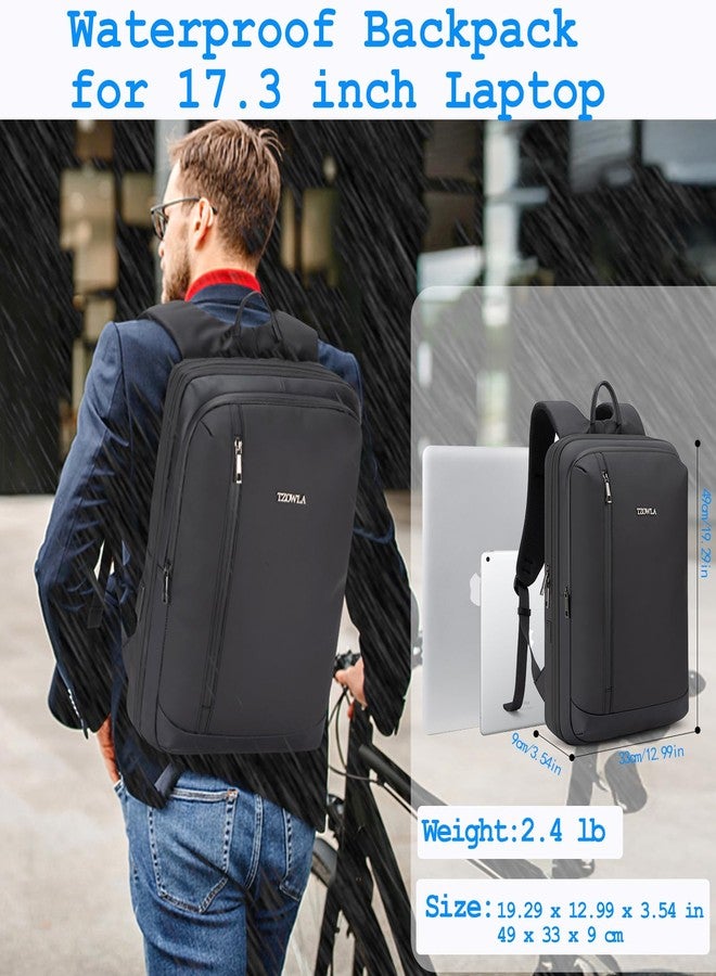 Tzowla Business Laptop Backpack for Men Professional,Slim Waterproof Backpacks for Travel/Work/Office/College with USB/Type C Charging Port,Lightweight Expandable Bag Fit 17.3 Inch Notebook(Black) - Image 2