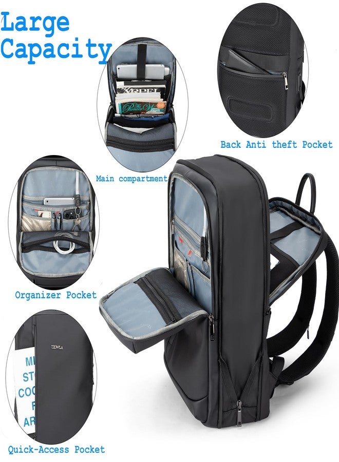 Tzowla Business Laptop Backpack for Men Professional,Slim Waterproof Backpacks for Travel/Work/Office/College with USB/Type C Charging Port,Lightweight Expandable Bag Fit 17.3 Inch Notebook(Black) - Image 4