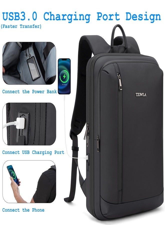 Tzowla Business Laptop Backpack for Men Professional,Slim Waterproof Backpacks for Travel/Work/Office/College with USB/Type C Charging Port,Lightweight Expandable Bag Fit 17.3 Inch Notebook(Black) - Image 3