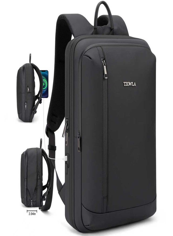 Tzowla Business Laptop Backpack for Men Professional,Slim Waterproof Backpacks for Travel/Work/Office/College with USB/Type C Charging Port,Lightweight Expandable Bag Fit 17.3 Inch Notebook(Black) - Image 1