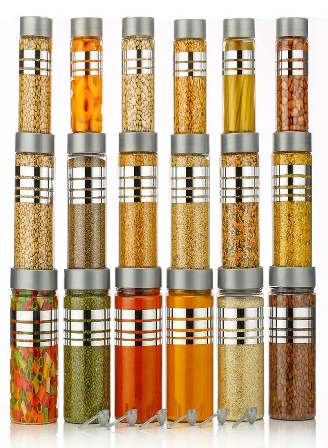 HAPPI Multipurpose Unbreakable Plastic Printed Silver Line Container Set Masala Box For Kitchen Storage Box For Spice, Pack of 18 (6 Pcs of Each 350ml, 650ml, 1200ml with 18 Spoons) - Image 1