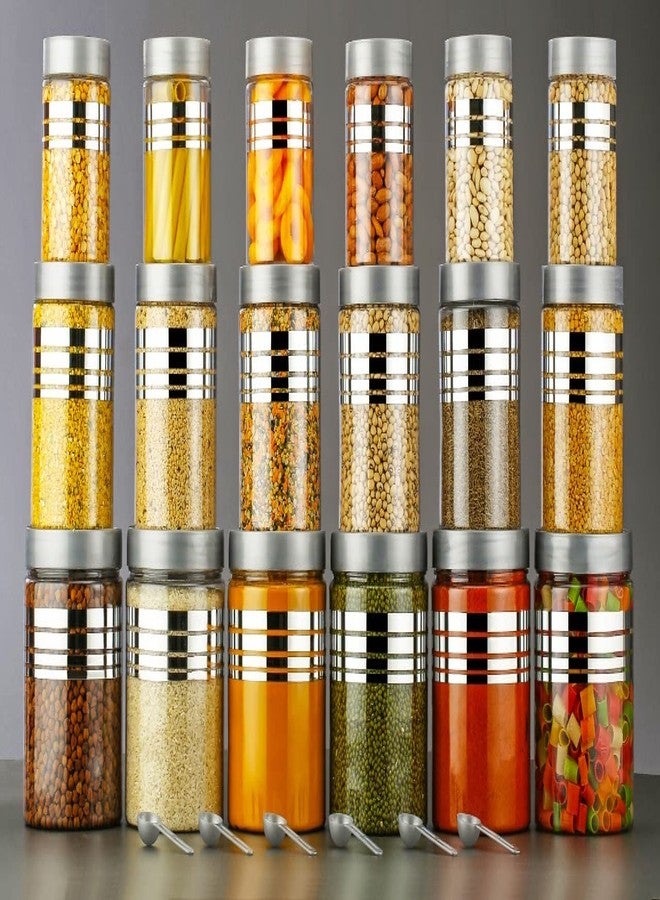 HAPPI Multipurpose Unbreakable Plastic Printed Silver Line Container Set Masala Box For Kitchen Storage Box For Spice, Pack of 18 (6 Pcs of Each 350ml, 650ml, 1200ml with 18 Spoons) - Image 2