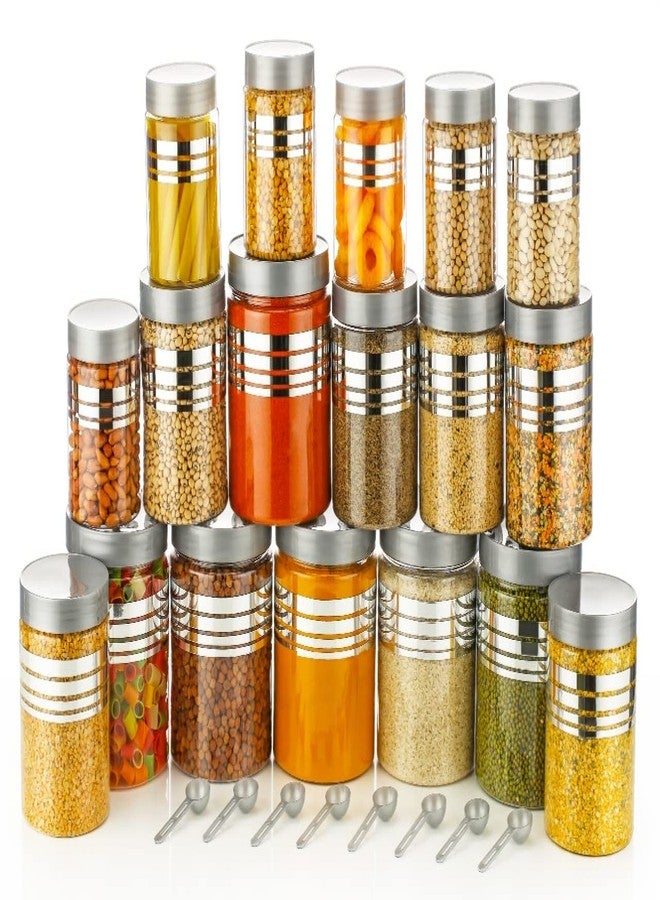 HAPPI Multipurpose Unbreakable Plastic Printed Silver Line Container Set Masala Box For Kitchen Storage Box For Spice, Pack of 18 (6 Pcs of Each 350ml, 650ml, 1200ml with 18 Spoons) - Image 3