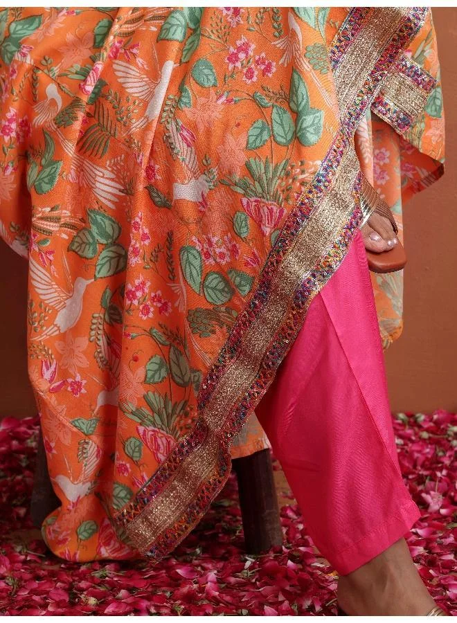 ترو برونز trueBrowns Orange Print Flared Anarkali Kurta Set