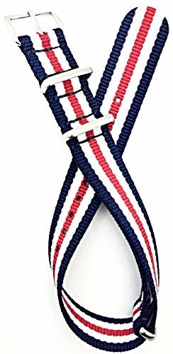 NewLife 18mm Red/White/Blue Watchband | Vintage, Military Style Watchstrap Nylon Fabric Replacement Wrist Band That Brings to Any Watch for Men and Women - Image 1
