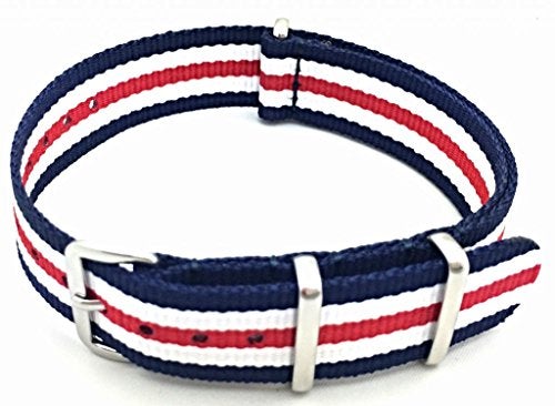 NewLife 18mm Red/White/Blue Watchband | Vintage, Military Style Watchstrap Nylon Fabric Replacement Wrist Band That Brings to Any Watch for Men and Women - Image 2