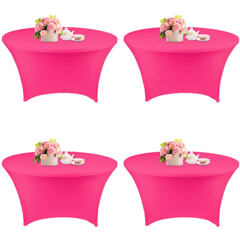 4 Pack 6FT Round Spandex Tablecloth 72 Inch Stretchable Table Cover Washable and Wrinkle Resistant Table Cloth Fitted Round Table for Wedding Banquet Birthday Party Restaurant Fuchsia