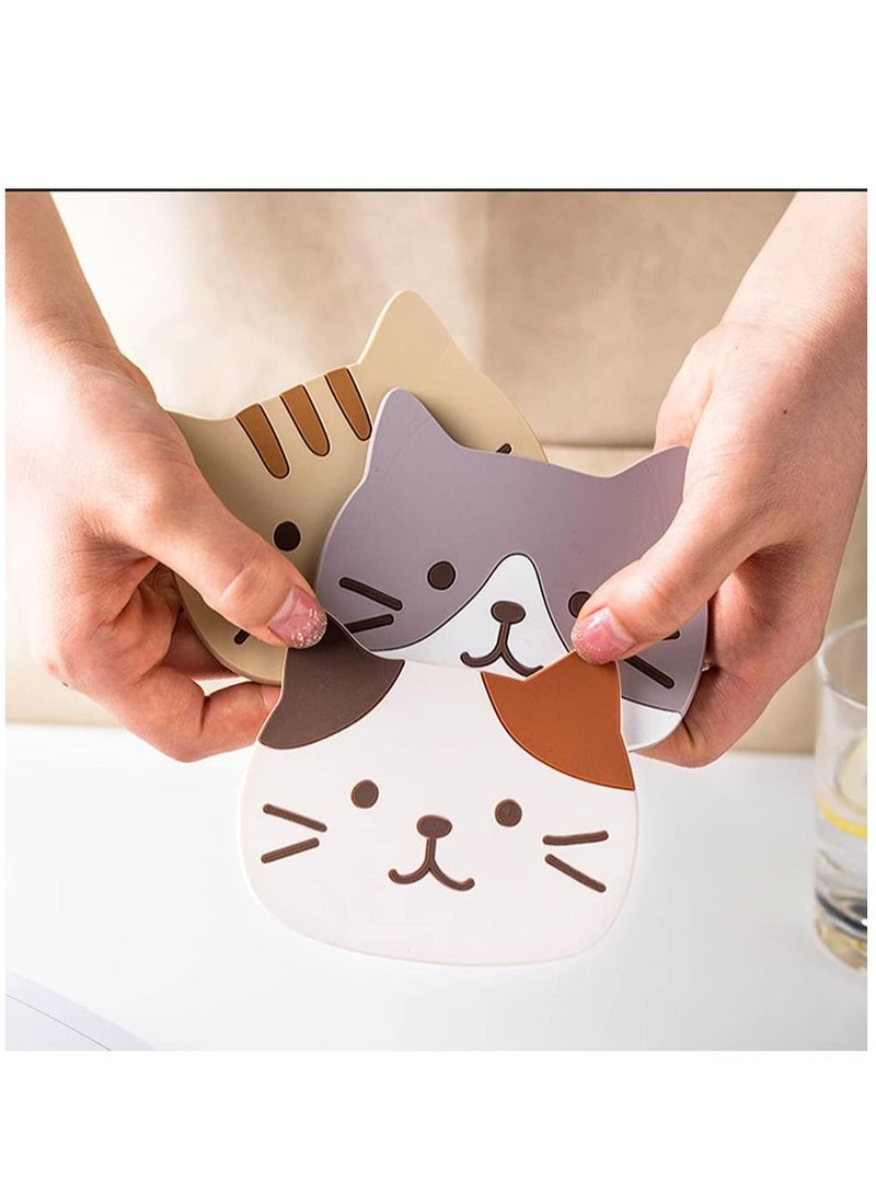 Kanza 3 Pieces Cute Cat Silicone Rubber Coaster Non Slip Cup Coasters Heat Resistant Cup Mate Soft Coaster for Tabletop Protection Furniture from Damage - Image 3
