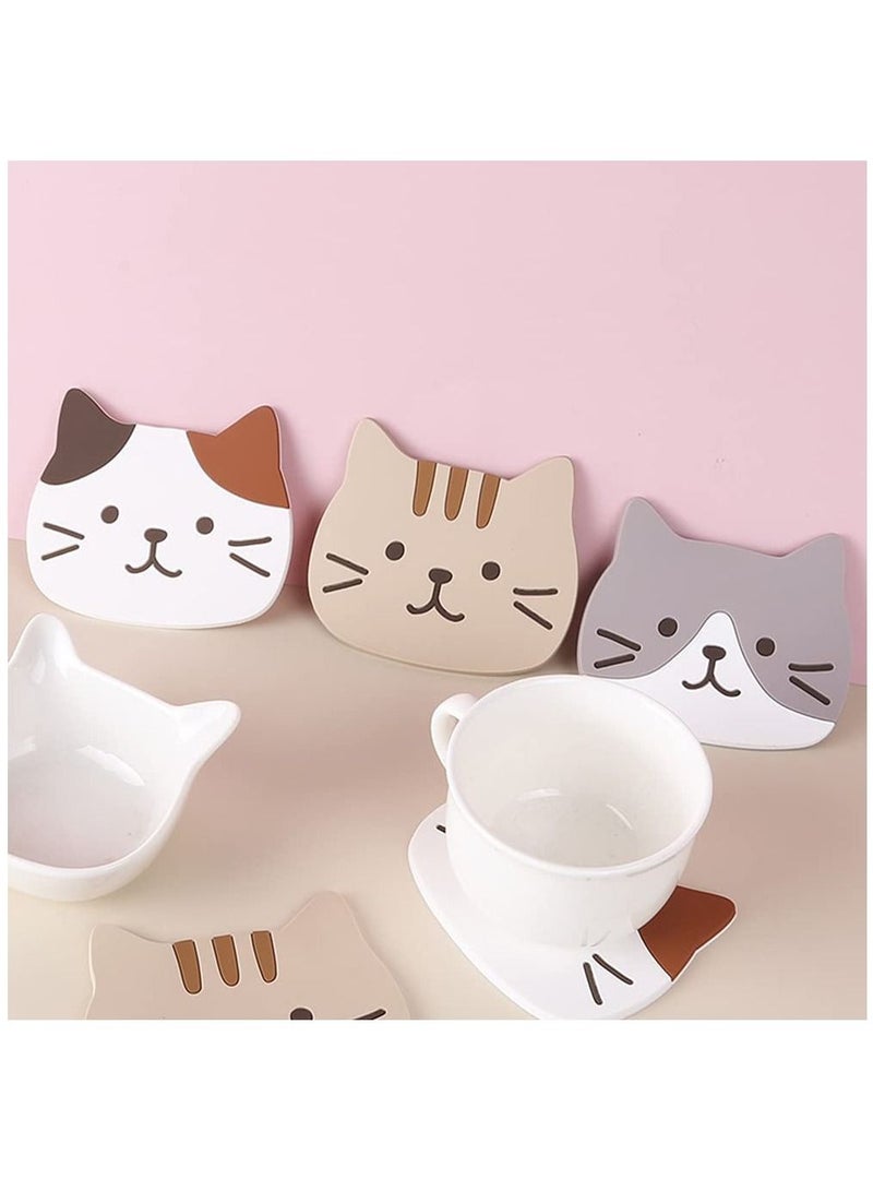 Kanza 3 Pieces Cute Cat Silicone Rubber Coaster Non Slip Cup Coasters Heat Resistant Cup Mate Soft Coaster for Tabletop Protection Furniture from Damage - Image 2