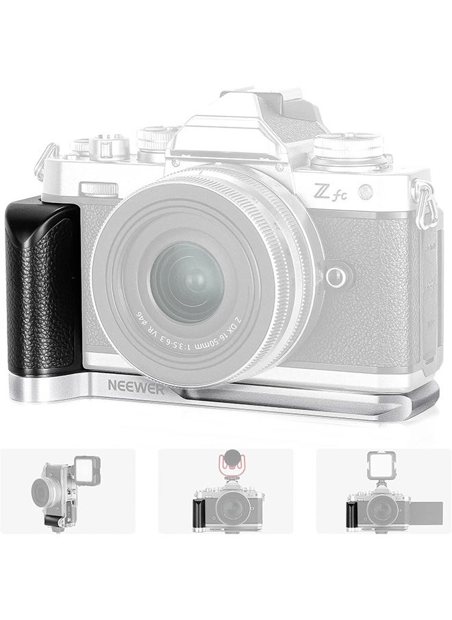 نيوير - مقبض كاميرا NEEWER لكاميرا Nikon Z fc، مقبض على شكل حرف L من سبائك الألومنيوم مع مقبض جلدي كلاسيكي، خيط 1/4 بوصة، حذاء بارد، وذيل حمامة Arca، متوافق مع كاميرا Nikon Z fc بدون مرآة (VS108) - Image 1