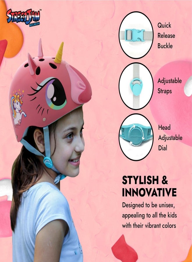 STREETJAM Magic Unicorn Open Face Sports Helmet for Kids, Hard PP Outer Shell, EPS Inner Comfort Linner case, Adjustable Strap & Adjuster Dial, Unisex Helmet for Cycling(8-13 Years, Pink) - Image 4