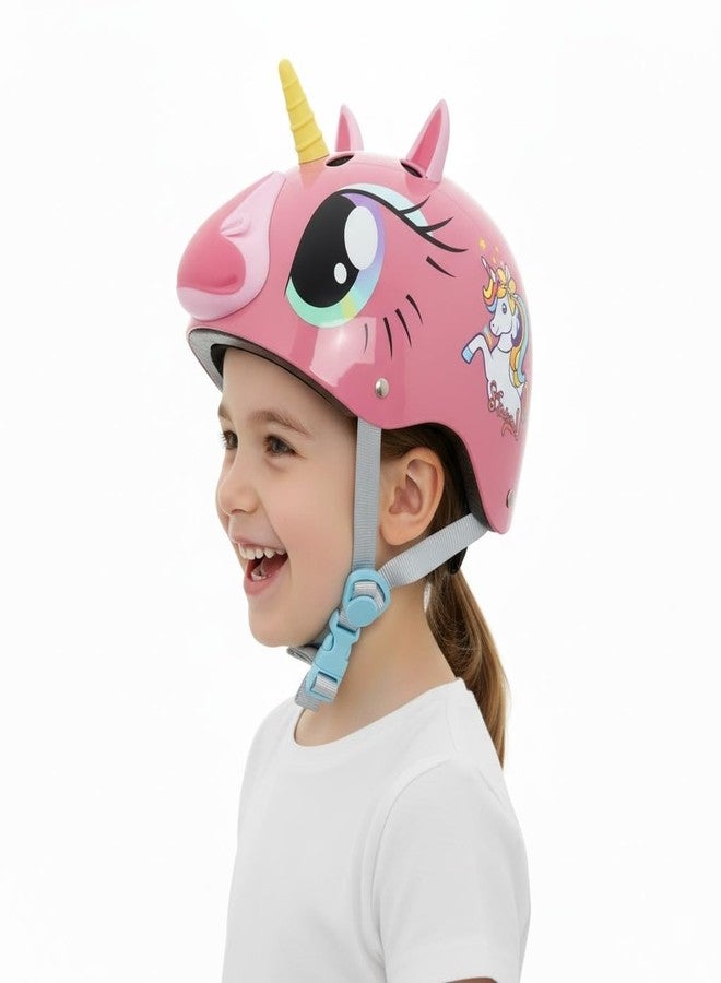 STREETJAM Magic Unicorn Open Face Sports Helmet for Kids, Hard PP Outer Shell, EPS Inner Comfort Linner case, Adjustable Strap & Adjuster Dial, Unisex Helmet for Cycling(8-13 Years, Pink) - Image 1