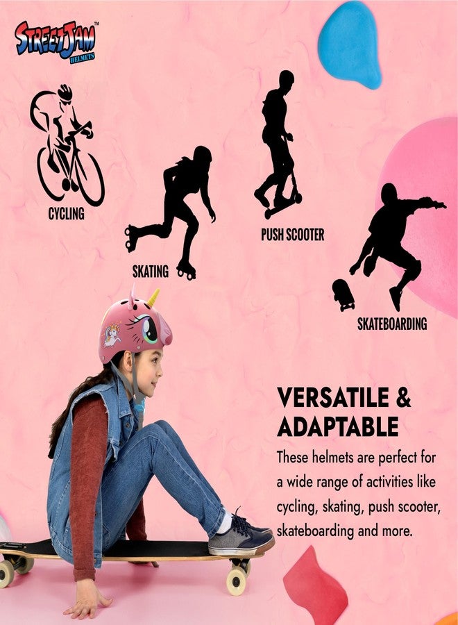 STREETJAM Magic Unicorn Open Face Sports Helmet for Kids, Hard PP Outer Shell, EPS Inner Comfort Linner case, Adjustable Strap & Adjuster Dial, Unisex Helmet for Cycling(8-13 Years, Pink) - Image 3