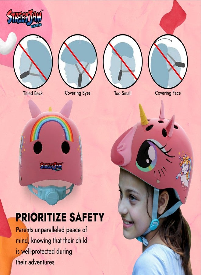 STREETJAM Magic Unicorn Open Face Sports Helmet for Kids, Hard PP Outer Shell, EPS Inner Comfort Linner case, Adjustable Strap & Adjuster Dial, Unisex Helmet for Cycling(8-13 Years, Pink) - Image 5