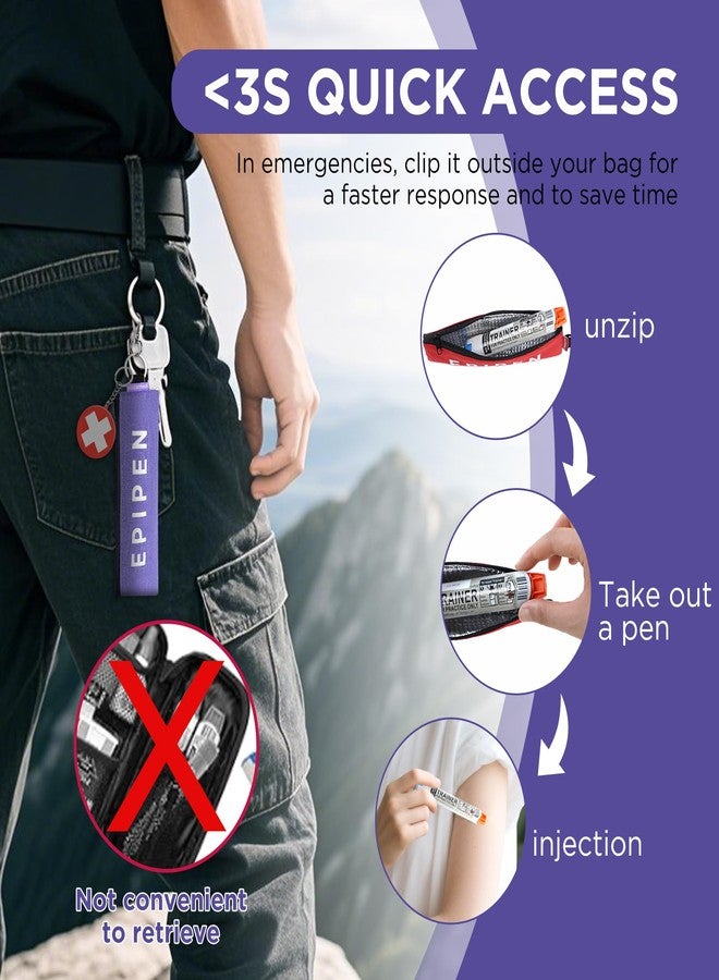 suzamed Portable EpiPen Carry Case, Insulated Emergency Medical Bag Maintain Med effectiveness, Fits 1 EpiPen, Asthma Inhaler, Auvi-Q, Allergy Medication, Travel EpiPen Holder for Adults or Kids (Purple) - Image 5