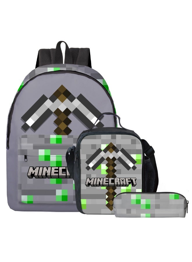 ماين كرافت مجموعة من ثلاث قطع من الحقائب المدرسية ذات السعة الكبيرة للطلاب حول ماين كرافت ، حقائب ظهر عازلة للحرارة في الهواء الطلق ، حقائب غداء ، حقائب أقلام رصاص للأطفال - Image 1