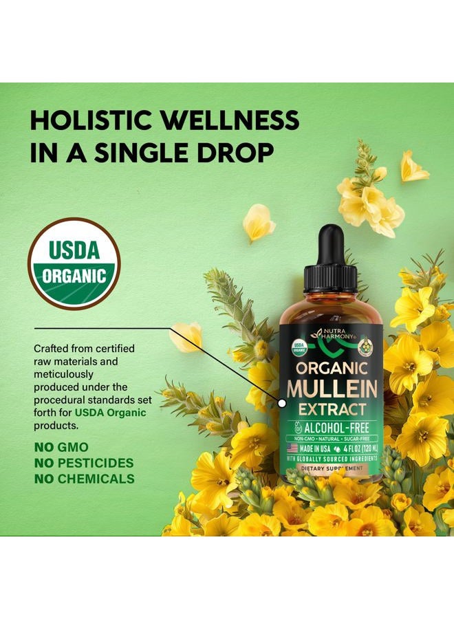 NUTRAHARMONY Mullein Drops for Lungs - USDA Organic Liquid - Mullein Leaf Extract Supplement - Made in USA - Lung & Bronchial Cleanse for Smokers - Respiratory Health Support - As Tincture, Tea, Pills - 4 fl oz - Image 3
