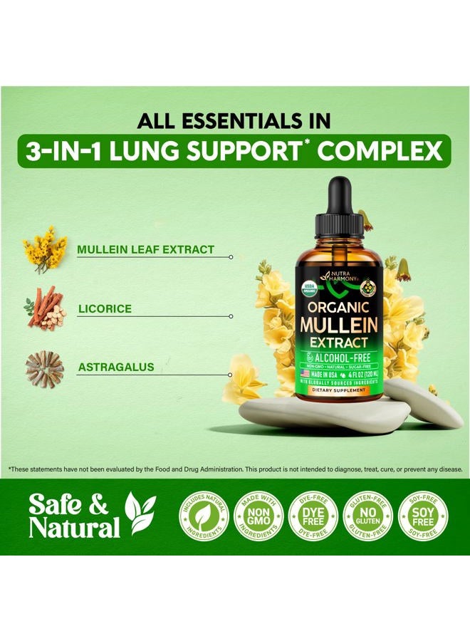 NUTRAHARMONY Mullein Drops for Lungs - USDA Organic Liquid - Mullein Leaf Extract Supplement - Made in USA - Lung & Bronchial Cleanse for Smokers - Respiratory Health Support - As Tincture, Tea, Pills - 4 fl oz - Image 5