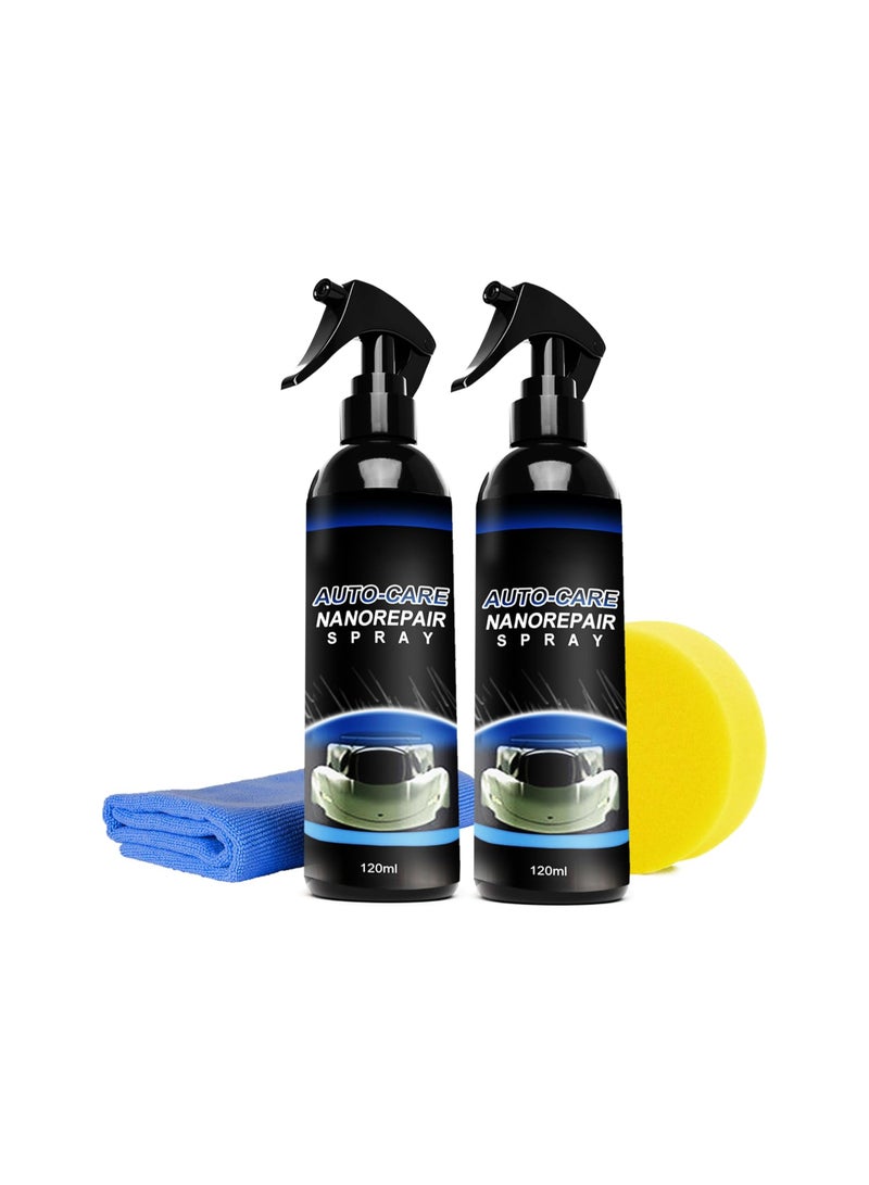 Nano Repair Spray - 2 Pack (120ml/4.3oz) for Car Scratch Removal on Wheels, Chrome, Paint, Metal, Plastic, Rubber, Leather, Engines, and Carpet, Includes Wipe & Sponge. - Image 1
