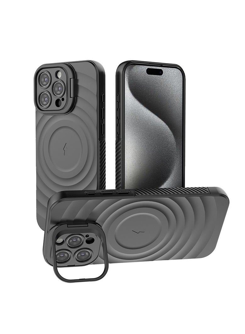 cas:pace Magnetic Phone Case for iPhone 14~16promax, Non-slip and Anti-drop Protective Case with Metal Lens Holder, Compatible with MagSafe - Black + Two Tempered Films - Image 1