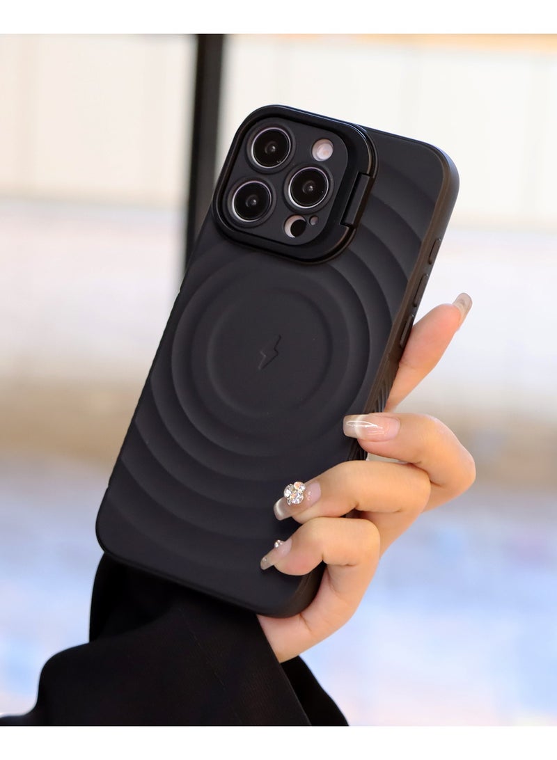 cas:pace Magnetic Phone Case for iPhone 14~16promax, Non-slip and Anti-drop Protective Case with Metal Lens Holder, Compatible with MagSafe - Black + Two Tempered Films - Image 2