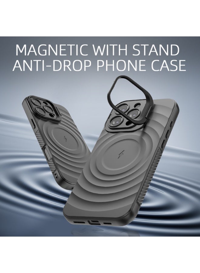 cas:pace Magnetic Phone Case for iPhone 14~16promax, Non-slip and Anti-drop Protective Case with Metal Lens Holder, Compatible with MagSafe - Black + Two Tempered Films - Image 5