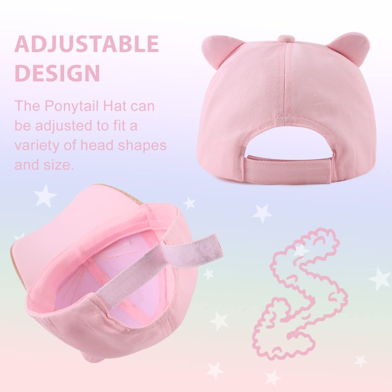 Zsedrut Girls Baseball Cap Kids Cute Sun Hat Adjustable Trucker Hats Toddler Rainbow Floral Ponytail Caps Spring Summer (Pink Cat, 4-8 Years) - Image 5