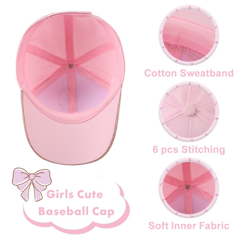 Zsedrut Girls Baseball Cap Kids Cute Sun Hat Adjustable Trucker Hats Toddler Rainbow Floral Ponytail Caps Spring Summer (Pink Cat, 4-8 Years) - Image 3